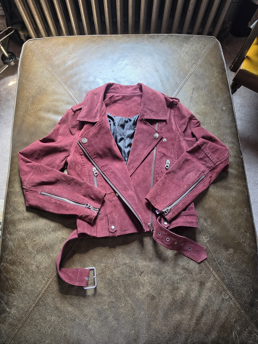 Women's Burgundy Suede Moto Jacket